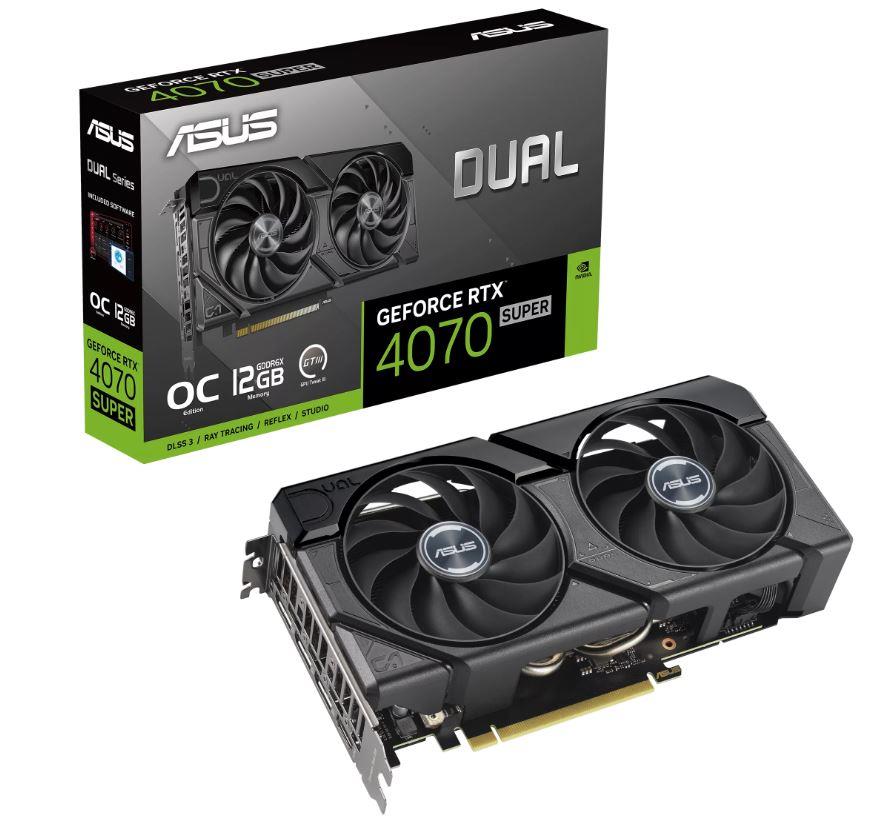 Graphics Card|ASUS|NVIDIA GeForce RTX 4070 SUPER|12 GB|GDDR6X|192 bit|PCIE 4.0 16x|Dual Slot Fansink|1xHDMI|3xDisplayPort|DUAL-RTX4070S-O12G-EVO