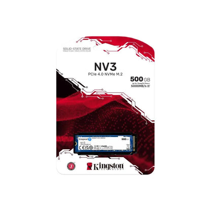 SSD|KINGSTON|NV3|500GB|M.2|PCIE|NVMe|3D NAND|Write speed 3000 MBytes/sec|Read speed 5000 MBytes/sec|TBW 160 TB|MTBF 200000 hours|SNV3S/500G