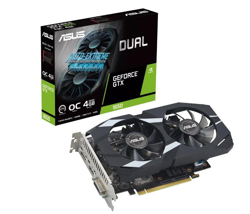 Graphics Card|ASUS|NVIDIA GeForce GTX 1650|4 GB|GDDR6|128 bit|PCIE 3.0 16x|Dual Slot Fansink|1xDVI-D|1xHDMI|1xDisplayPort|DUAL-GTX1650-O4GD6-P-EVO