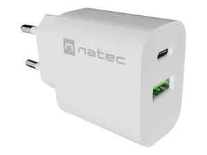 Natec Ribera USB Charger 1X USB-A + 1X USB-C 20W, White