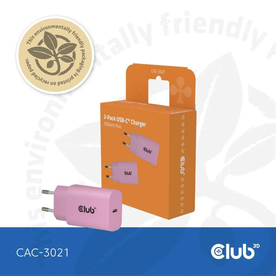 MOBILE CHARGER WALL USB-C/2PACK 30W PINK CAC-3021 CLUB3D