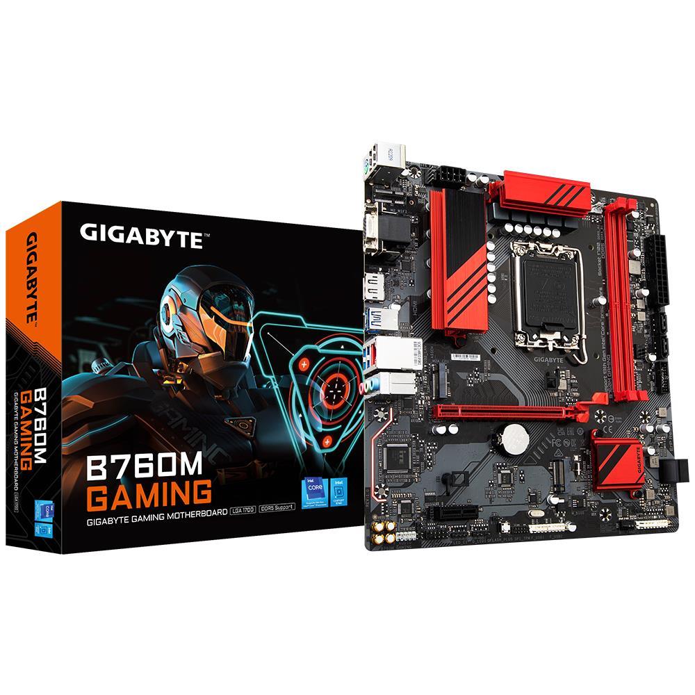 Mainboard|GIGABYTE|Intel B760 Express|LGA1700|Micro-ATX|Memory DDR5|Memory slots 2|1xPCI-Express 3.0 1x|1xPCI-Express 4.0 16x|2xM.2|1x15pin D-sub|1xHDMI|1xDisplayPort|2xUSB 2.0|3xUSB 3.2|1xUSB-C|1xPS/2|1xRJ45|3xAudio port|B760MGAMING1.2