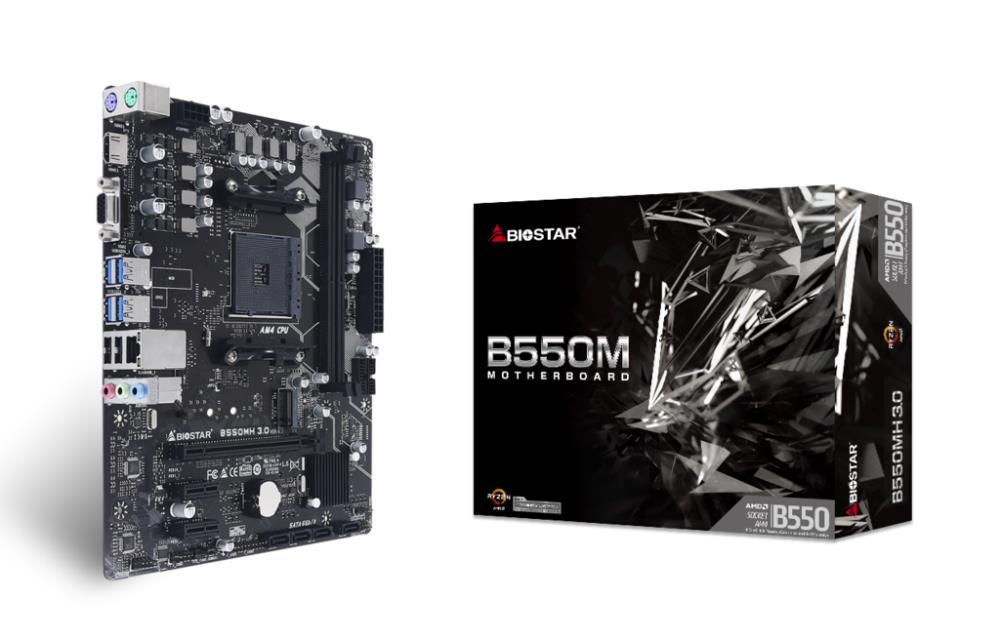 Mainboard|BIOSTAR|AMD B550|SAM4|Micro-ATX|Memory DDR4|2xPCI-Express 3.0 1x|1xPCI-Express 3.0 16x|1xM.2|1x15pin D-sub|1xHDMI|1xAudio-In|1xAudio-Out|1xMicrophone|2xUSB 2.0|4xUSB 3.2|2xPS/2|1xRJ45|B550MH3.0