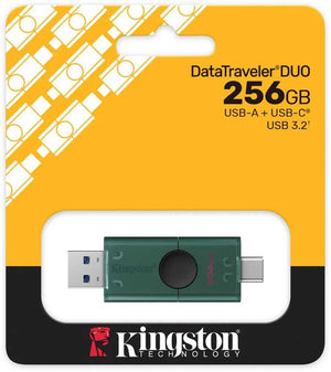 Kingston USB Flash Drive | DataTraveler Duo | 256 GB | USB Type-A and USB Type-C | Black/Green