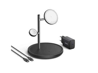 Anker MagGo Wireless Charging Station (15W, 3-in-1 Stand) with cable and charger bundle | Anker