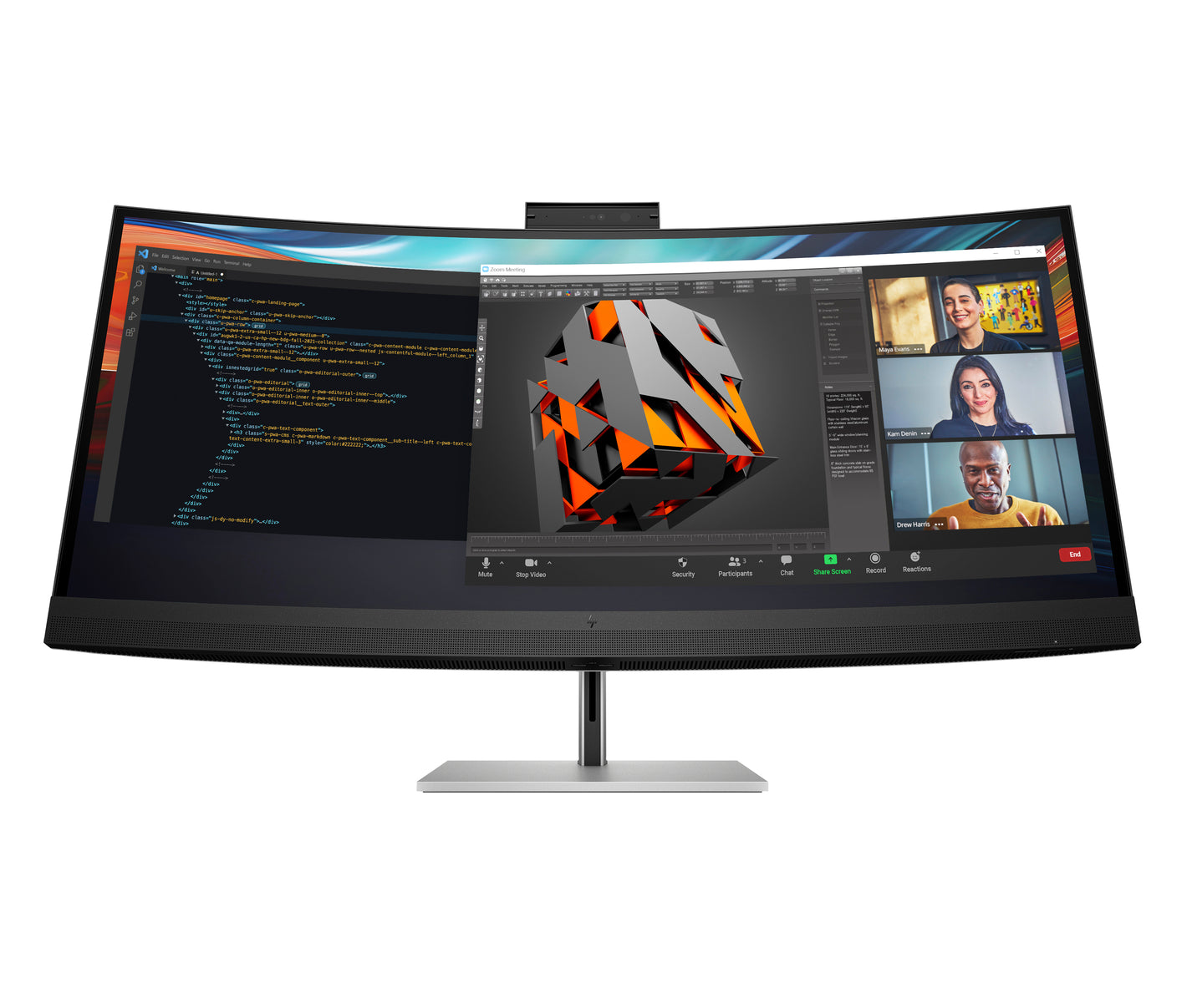HP 740pm Series 7 Pro 5K Curved Conferencing Monitor - OPENBOX - 39.7" 5120x2160 WUHD 300-nit 60Hz AG, Curved, IPS, 2x USB-C(100W)/HDMI/DisplayPort, 4x USB-A, speakers, 13MP webcam, RJ-45 LAN, height adjustable/tilt/swivel, 3 years (Z40c)