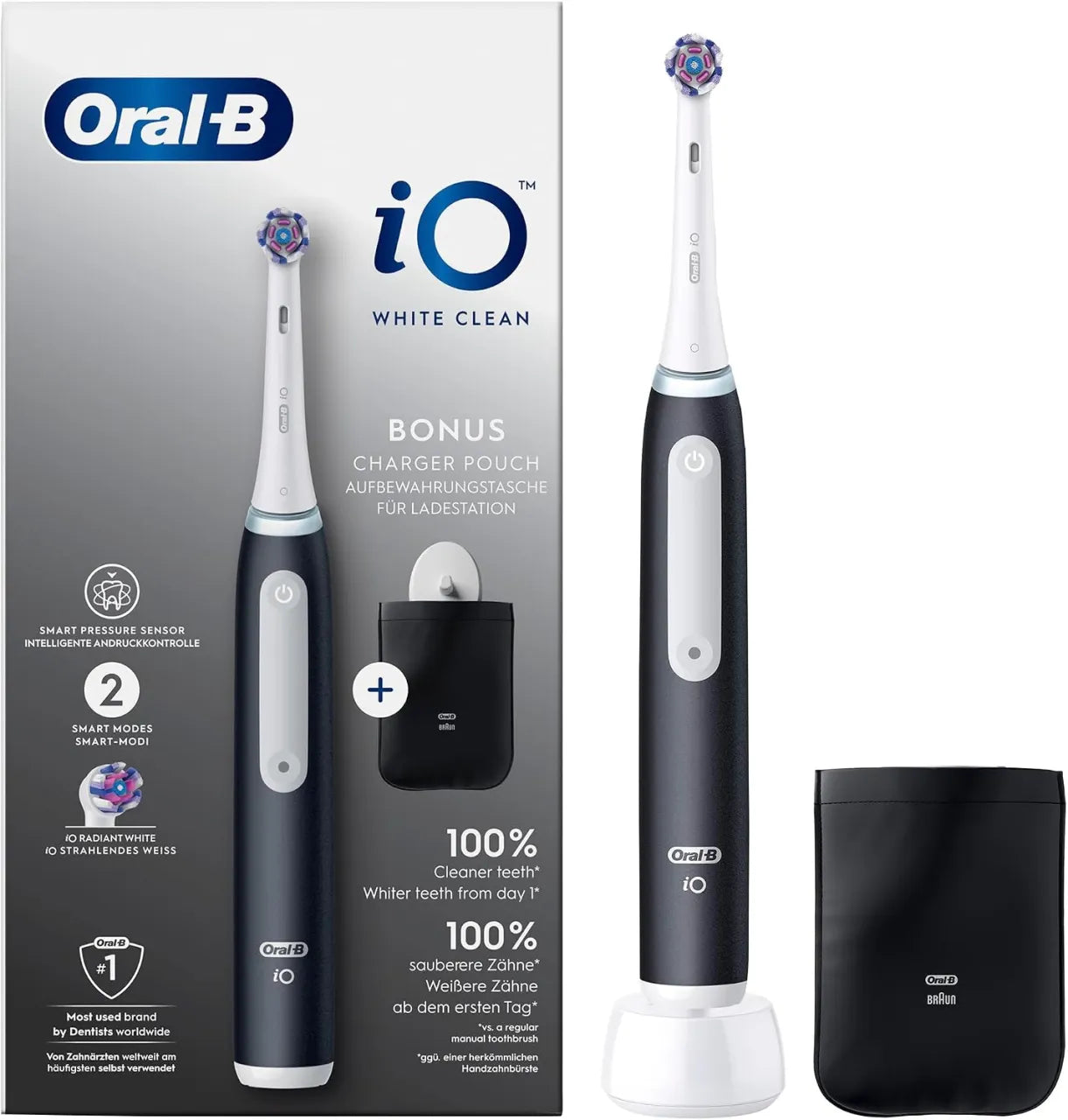 Oral-B Electric Toothbrush | iO White Clean | Rechargeable | For adults | Number of brush heads included 1 | Number of teeth brushing modes 2 | Black/White