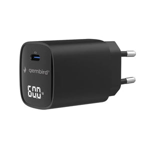 Gembird TA-UC-1C-PD60LCD-01-BK | 60W USB Type-C fast charger, LCD