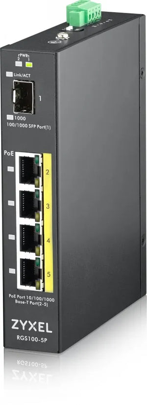 ZYXEL RGS100-12P, 5 PORT UNMANAGED POE SWITCH, 120 WATT POE, DIN RAIL, IP30, 12-58V DC (5Y WARRANTY)
