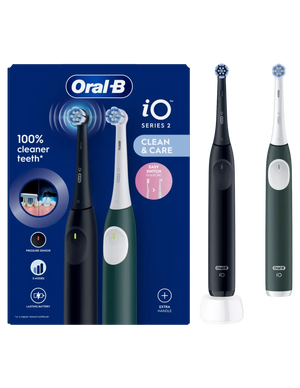 Oral-B Electric Toothbrush, Duo pack | iO2 Series | Rechargeable | For adults | Number of brush heads included 2 | Number of teeth brushing modes 3 | Night Black and Green Forest