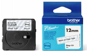 BROTHER BTAG-131 BTAG131 12MM BLACK ON CLEAR TAPE