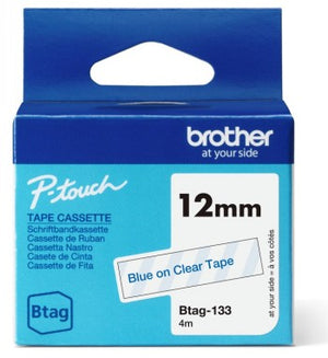 BROTHER BTAG133 12MM BLUE ON CLEAR TAPE