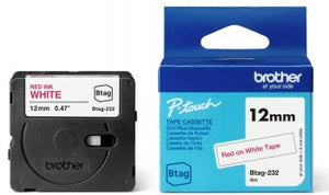 BROTHER BTAG232 12MM RED ON WHITE TAPE