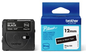 BROTHER BTAG335 12MM WHITE ON BLACK TAPE