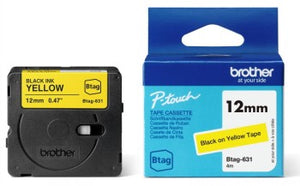 BROTHER BTAG631 12MM BLACK ON YELLOW TAPE