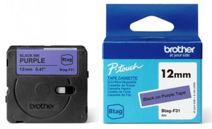 BROTHER BTAGF31 12MM BLACK ON PURPLE TAPE