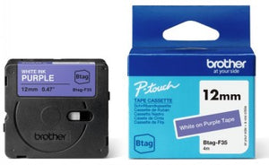 BROTHER BTAGF35 12MM WHITE ON PURPLE TAPE