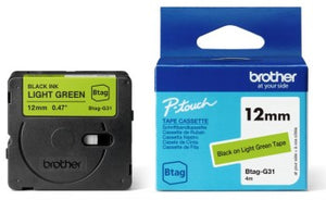 BROTHER BTAGG31 12MM BLACK ON LIGHT GREEN TAPE