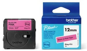 BROTHER BTAGP31 12MM BLACK ON PINK TAPE