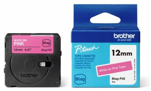 BROTHER BTAGP35 12MM WHITE ON PINK TAPE