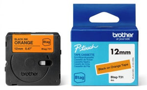 BROTHER BTAGT31 12MM BLACK ON ORANGE TAPE
