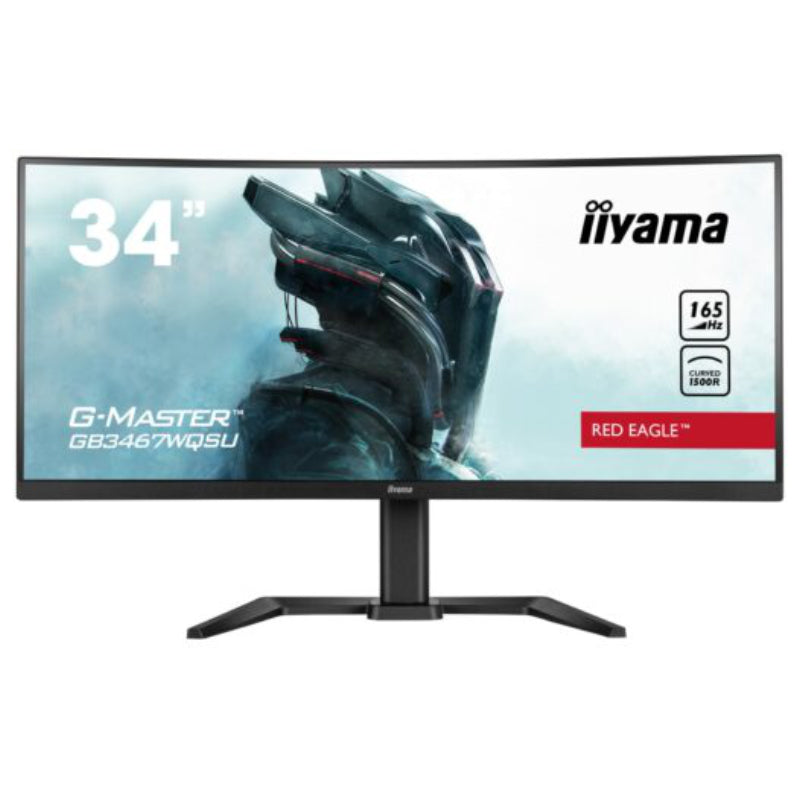 Iiyama G-Master Red Eagle GB3467WQSU-B5 -3440 x 1440 @165Hz (4.9 megapixel UWQHD, DisplayPort) - 0.4 ms (MPRT) - 21/9 Format - Curved VA Panel - HDR400 - 165 Hz - FreeSync Premium - HDMI/DisplayPort - Speakers - USB Hub - Black