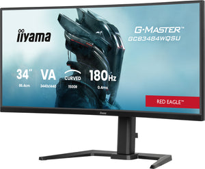 34" Fast VA Gaming, Curved Gaming 1500R, G-Master Gold Phoenix, FreeSync Premium, 3440 x 1440 @180Hz (4.9 megapixel UWQHD, DisplayPort), 500cd/m², 4000:1, 2xHDMI, DisplayPort, 0,4ms (MPRT)