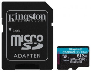 KINGSTON 512GB CANVAS GO! PLUS MICROSD CL10 UHS-I U3 W ADAPTER