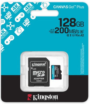 KINGSTON 128 GB MICROSDXC CANVAS GO! PLUS GEN4 200 MT/S A2 U3 V30 CARD + ADAPTER