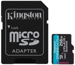 KINGSTON 256 GB MICROSDXC CANVAS GO! PLUS GEN4 200 MT/S A2 U3 V30 CARD + ADAPTER