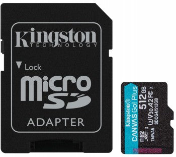 KINGSTON 512 GB MICROSDXC CANVAS GO! PLUS GEN4 200 MT/S A2 U3 V30 CARD + ADAPTER