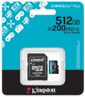 KINGSTON 512 GB MICROSDXC CANVAS GO! PLUS GEN4 200 MT/S A2 U3 V30 CARD + ADAPTER