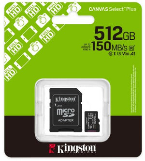 KINGSTON 512GB MICROSDXC CANVAS SELECT PLUS GEN3 CARD+ SD-ADAPTER