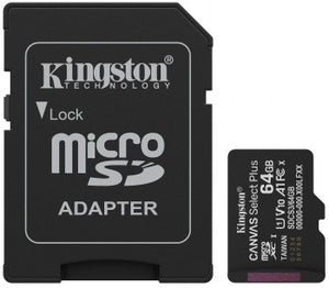 KINGSTON 64GB MICROSDXC CANVAS SELECT PLUS GEN3 CARD+ SD-ADAPTER