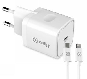 CELLY USB-C 20W+LIGHTNING CABLE WHITE