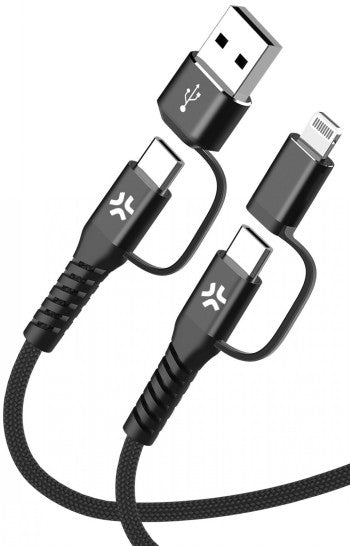 CELLY 4-IN-1 CABLE A+C TO C+LIGHT 2M BK