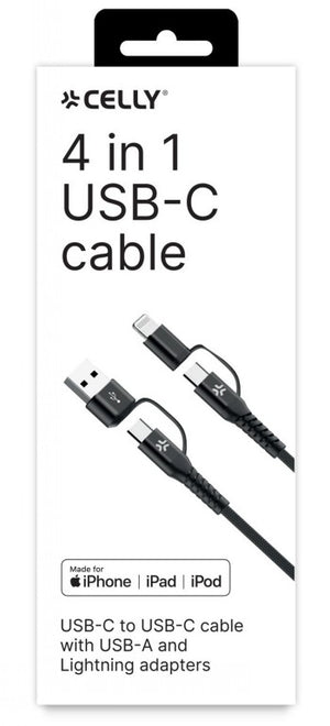 CELLY 4-IN-1 CABLE A+C TO C+LIGHT 2M BK