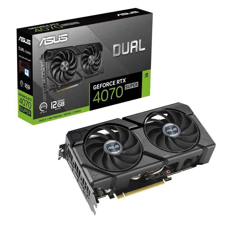 Graphics Card|ASUS|NVIDIA GeForce RTX 4070 SUPER|12 GB|GDDR6X|192 bit|PCIE 4.0 16x|Dual Slot Fansink|1xHDMI|3xDisplayPort|DUAL-RTX4070S-12G-EVO