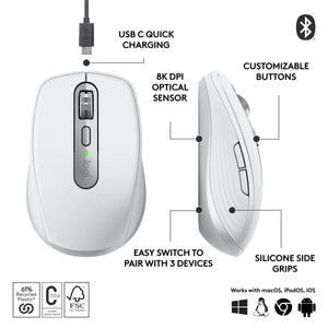 MOUSE USB OPTICAL WRL MX 3S/PALE GREY 910-006930 LOGITECH