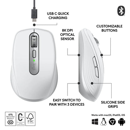 MOUSE USB OPTICAL WRL MX 3S/PALE GREY 910-006930 LOGITECH