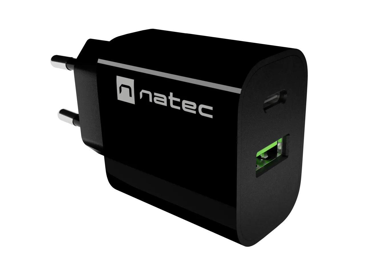Natec Ribera USB Charger 1X USB-A + 1X USB-C 20W, Black