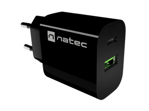 Natec Ribera USB Charger 1X USB-A + 1X USB-C 20W, Black