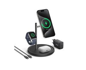 Anker MagGo Wireless Charging Station (15W, 3-in-1 Stand) with cable and charger bundle | Anker
