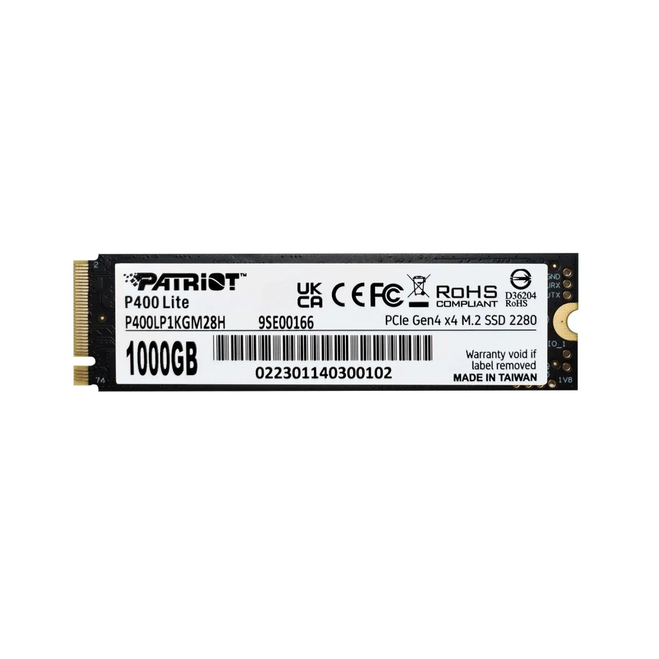 SSD|PATRIOT|P400 Lite|1TB|M.2|PCIE|NVMe|Write speed 2700 MBytes/sec|Read speed 3500 MBytes/sec|3.8mm|P400LP1KGM28H