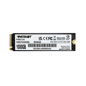 SSD|PATRIOT|P400 Lite|1TB|M.2|PCIE|NVMe|Write speed 2700 MBytes/sec|Read speed 3500 MBytes/sec|3.8mm|P400LP1KGM28H