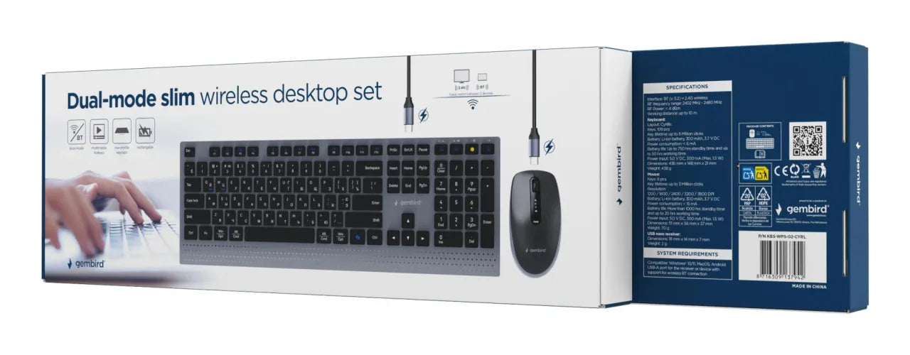 KEYBOARD +MOUSE WRL CYRILLIC/BK KBS-WPS-02-CYRL GEMBIRD