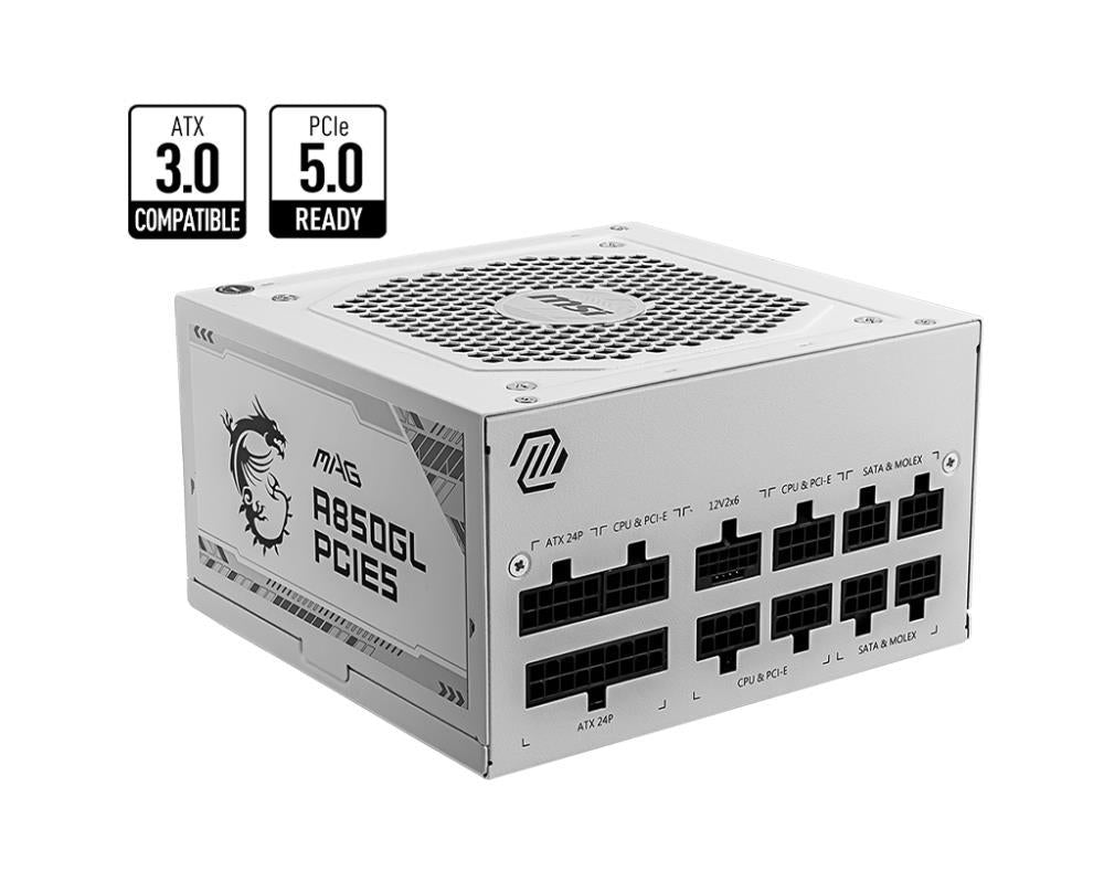 Power Supply|MSI|850 Watts|Efficiency 80 PLUS GOLD|PFC Active|MAGA850GLPCIE5WHITE