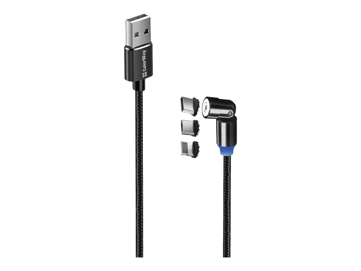 ColorWay Cable 3in1 (Lightning+MicroUSB+Type-C) Magnetic Rotation 540° 2.4А, 1m | CW-CBUU037-BK
