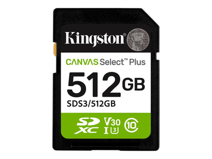 Kingston Canvas Select Plus | 512 GB | SD | Flash memory class Class 10, UHS-I, U1/U3, Video Class 10/30