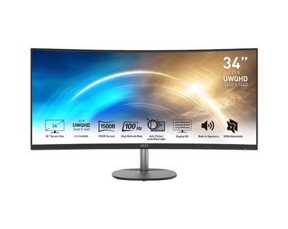 LCD Monitor|MSI|PRO MP341CQ|34"|Business/Curved/21 : 9|Panel VA|3440x1440|21:9|100Hz|Matte|4 ms|Speakers|Tilt|PROMP341CQ